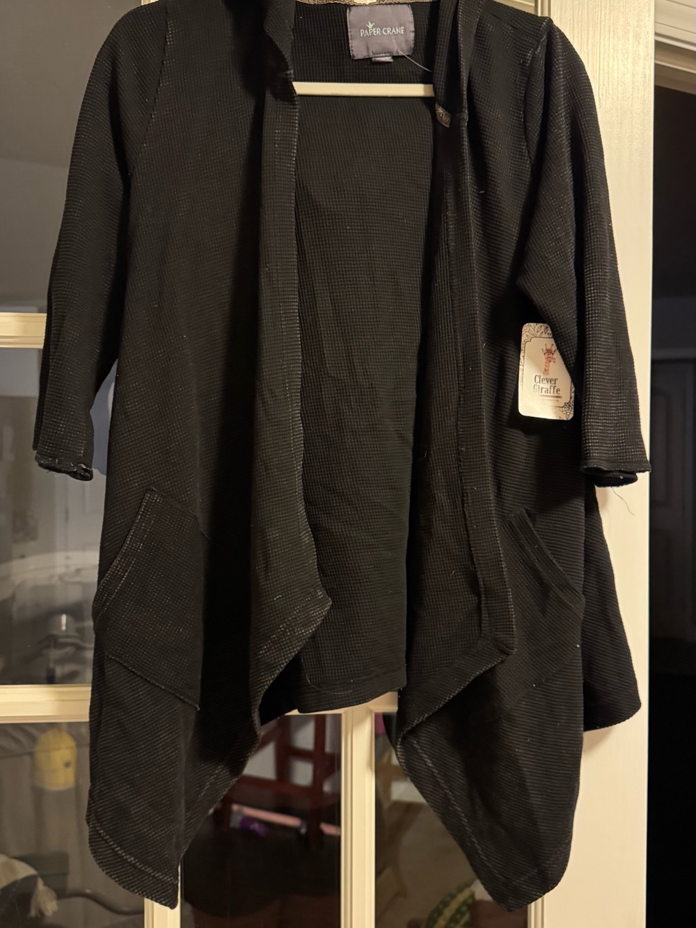 Paper Crane Black Ribbed hooded Cardigan